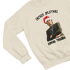 Red t-shirt with Peep Show Super Hans Father Spliffmas Christmas Sweater close-up