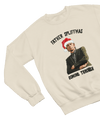 Red t-shirt with Peep Show Super Hans Father Spliffmas Christmas Sweater close-up