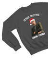 Black t-shirt with Peep Show Super Hans Father Spliffmas Christmas Sweater front view