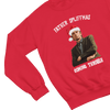 Beige t-shirt with Peep Show Super Hans Father Spliffmas Christmas Sweater wall display