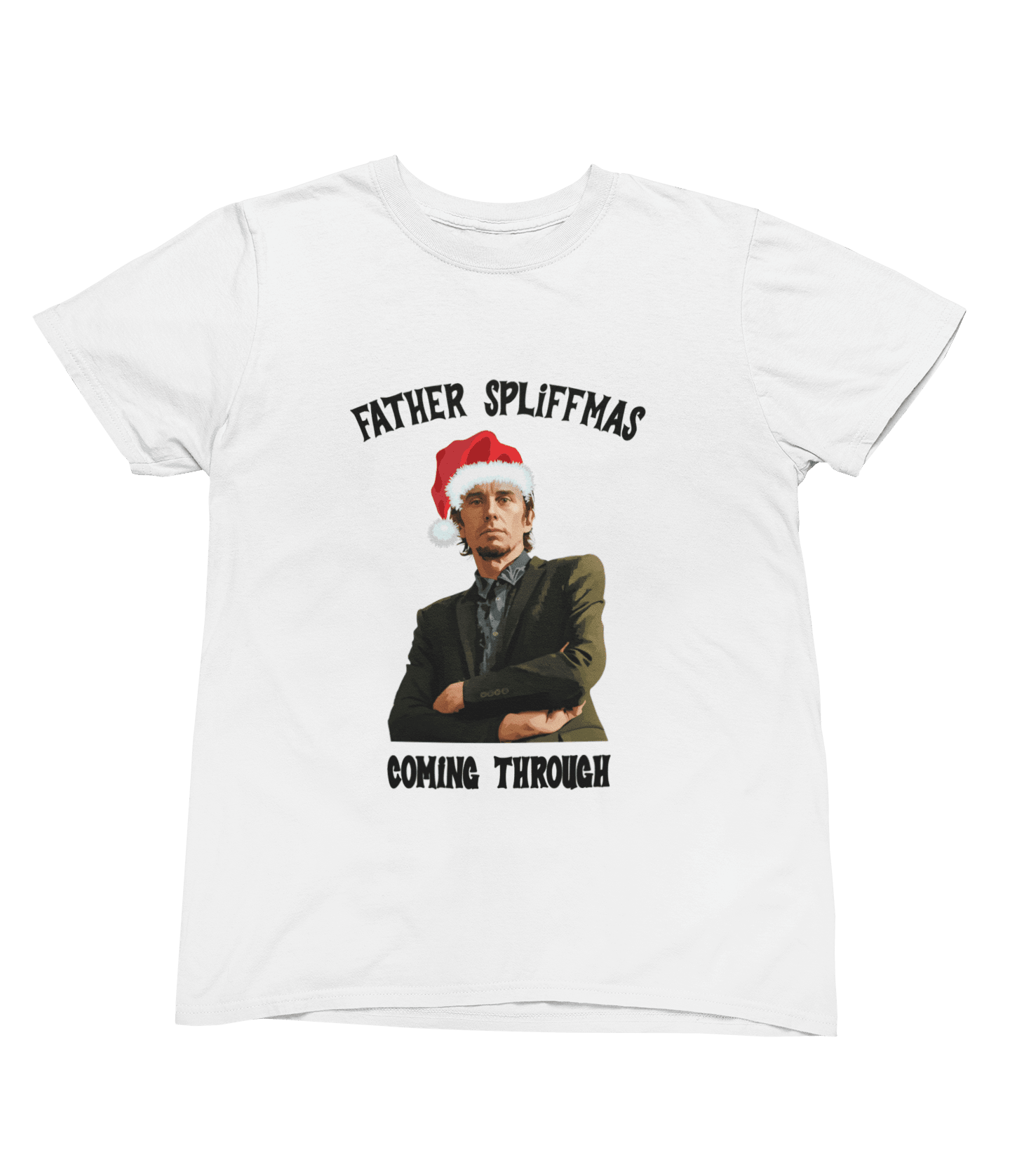 Grey t-shirt with Peep Show Super Hans Father Spliffmas Christmas Sweater