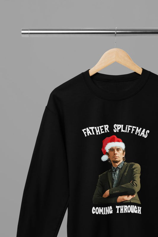 Peep Show Super Hans Father Spliffmas T-Shirt/Sweatshirt Unisex - Funny Holiday TV Show Shirt - Poster Kingz - S - Black - Sweatshirt