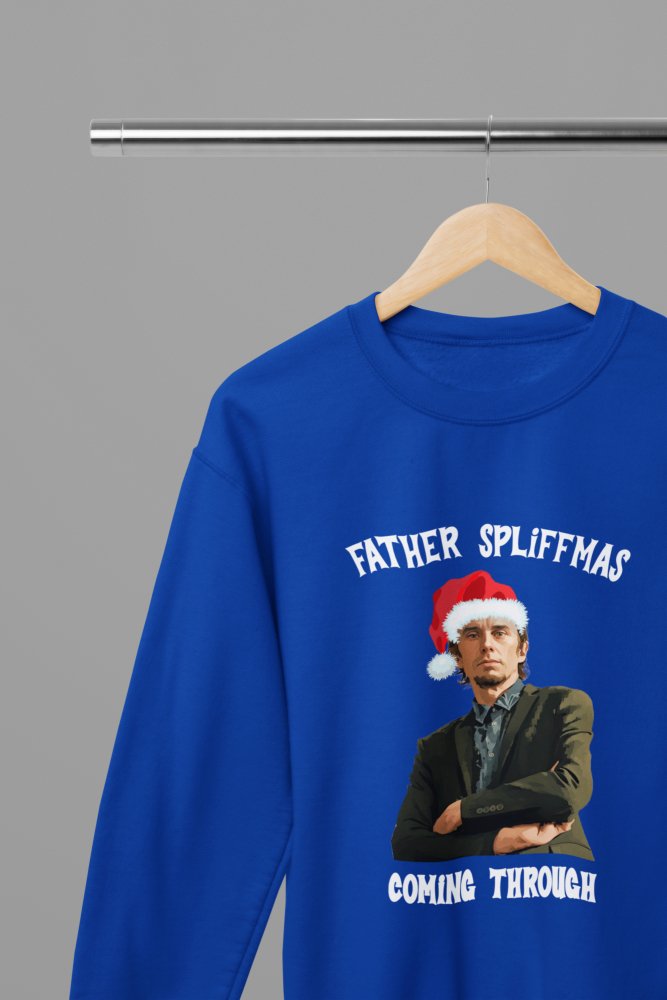 Peep Show Super Hans Father Spliffmas T-Shirt/Sweatshirt Unisex - Funny Holiday TV Show Shirt - Poster Kingz - S - Blue - Sweatshirt