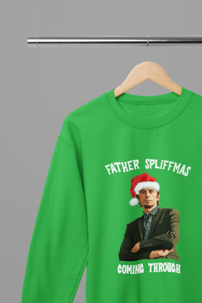 Peep Show Super Hans Father Spliffmas T-Shirt/Sweatshirt Unisex - Funny Holiday TV Show Shirt - Poster Kingz - S - Green - Sweatshirt