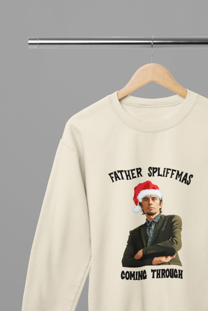 Peep Show Super Hans Father Spliffmas T-Shirt/Sweatshirt Unisex - Funny Holiday TV Show Shirt - Poster Kingz - S - Sand - Sweatshirt