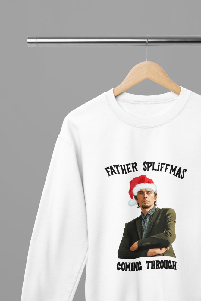 Peep Show Super Hans Father Spliffmas T-Shirt/Sweatshirt Unisex - Funny Holiday TV Show Shirt - Poster Kingz - S - White - Sweatshirt