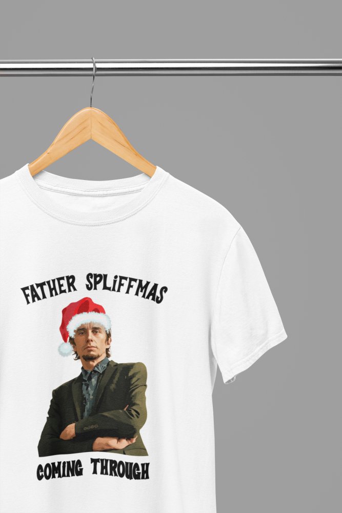 Peep Show Super Hans Father Spliffmas T-Shirt/Sweatshirt Unisex - Funny Holiday TV Show Shirt - Poster Kingz - S - White - T-Shirt