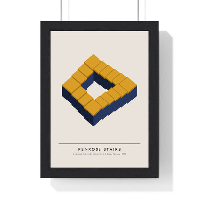 Penrose Stairs print framed in a black frame, ready to hang