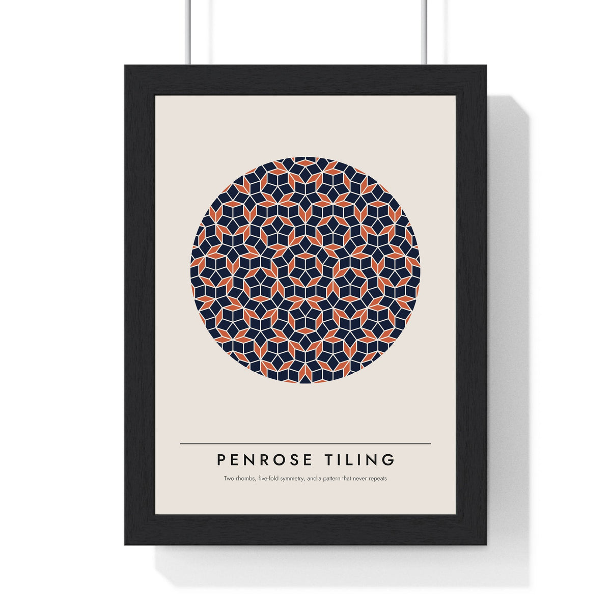 Penrose Tiling print framed in a black frame, ready to hang