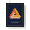 Penrose Triangle print framed in a black frame, ready to hang