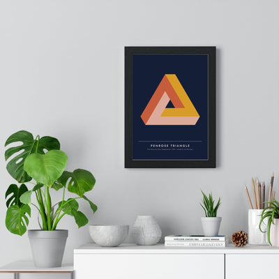 Penrose Triangle print framed on a living room wall