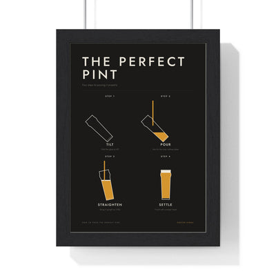 How To Pour The Perfect Pint print framed in a black frame, ready to hang