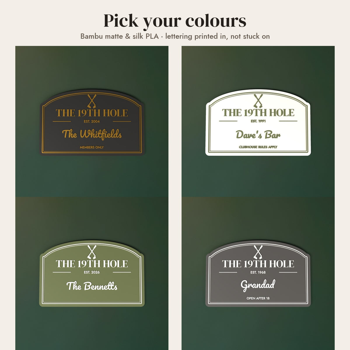Personalised 19th Hole Sign - colour options