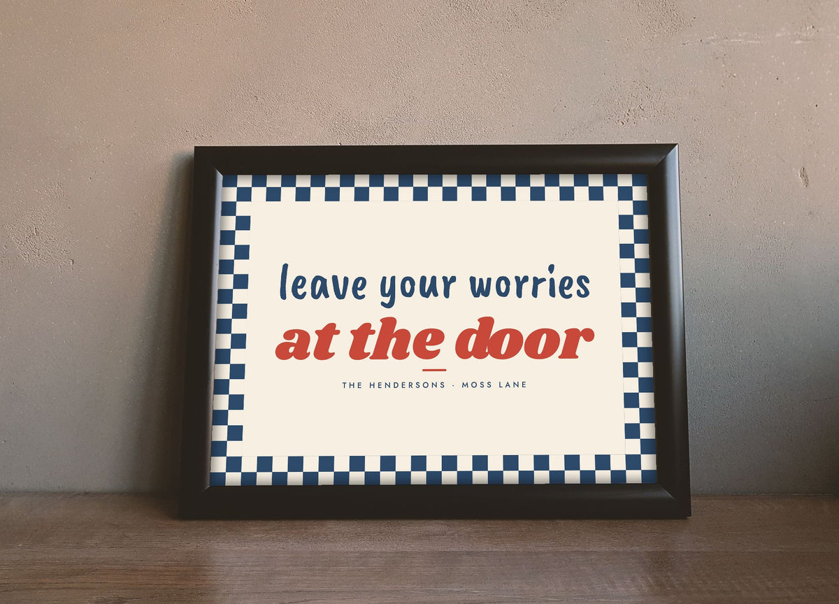 Personalised Above Door Print - navy checkerboard version