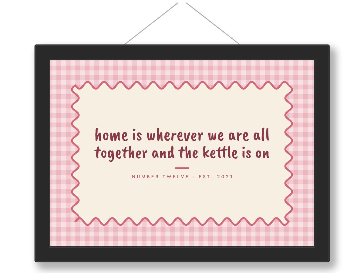 Personalised Above Door Print - framed pink wavy gingham version