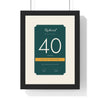 Personalised Aged to Perfection Print - framed teal and mustard 40th birthday label print