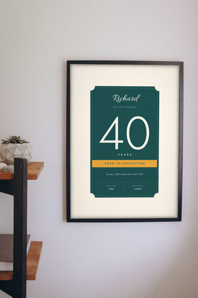 Personalised Aged to Perfection Print - on the living room wall