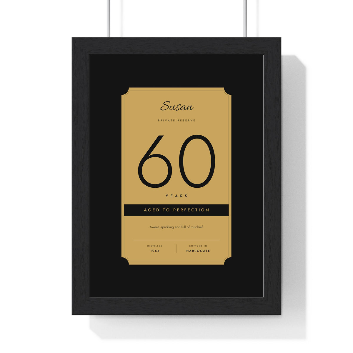 Personalised Aged to Perfection Print - framed black and gold 60th version