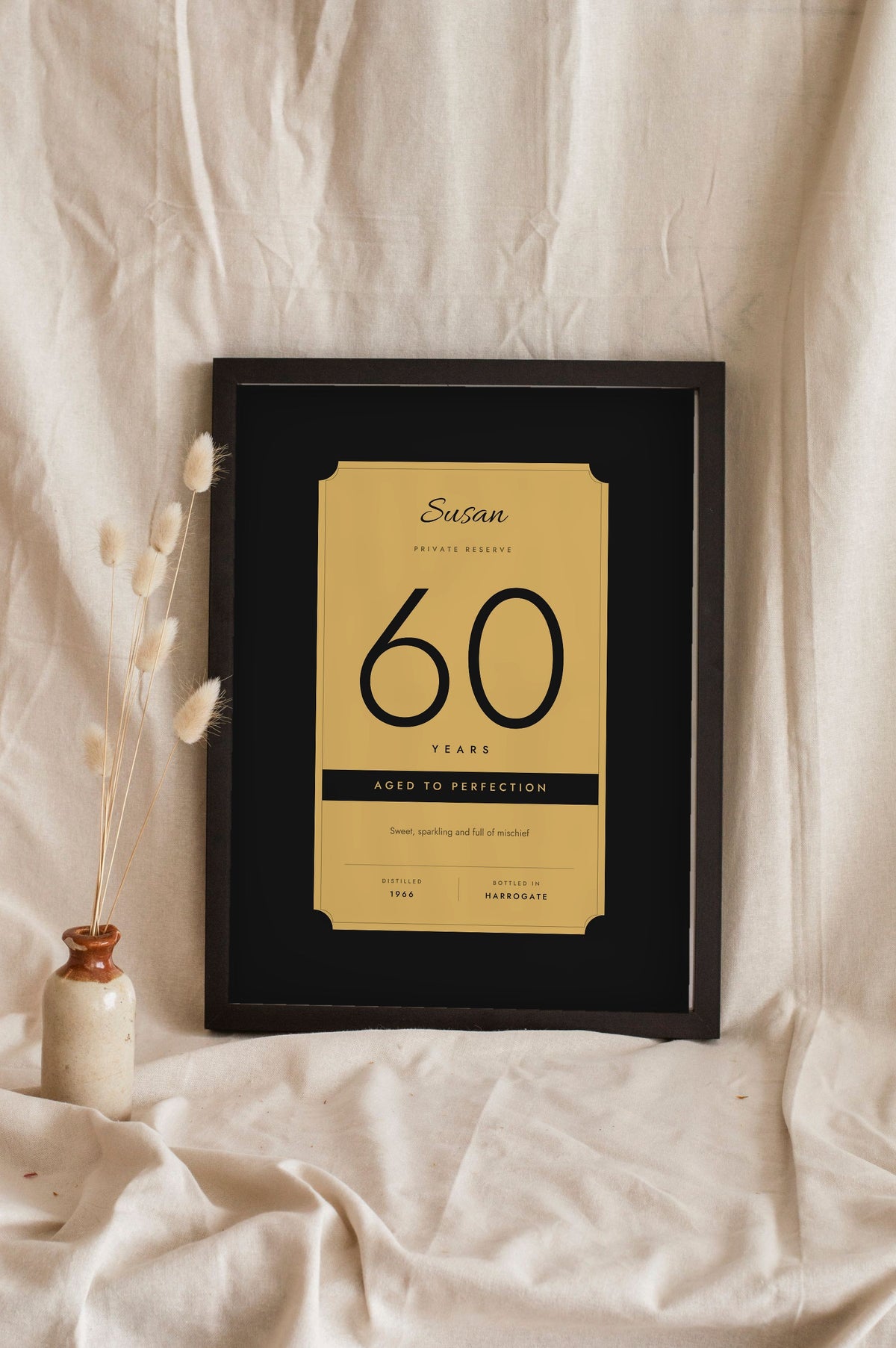 Personalised Aged to Perfection Print - black and gold 60th version