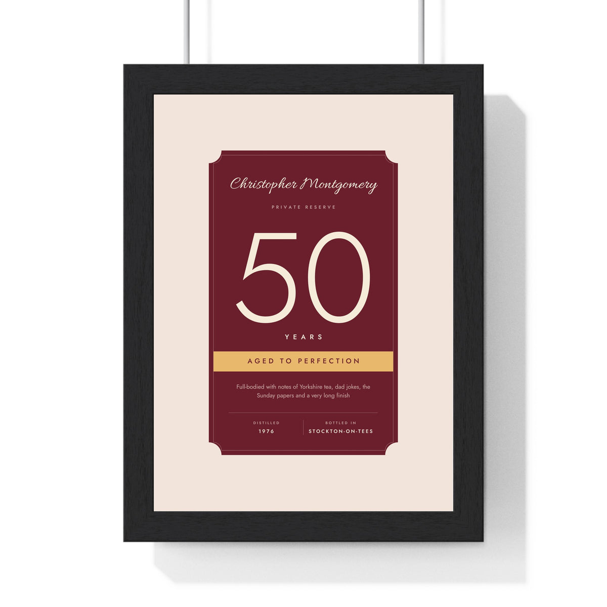Personalised Aged to Perfection Print - framed burgundy 50th version