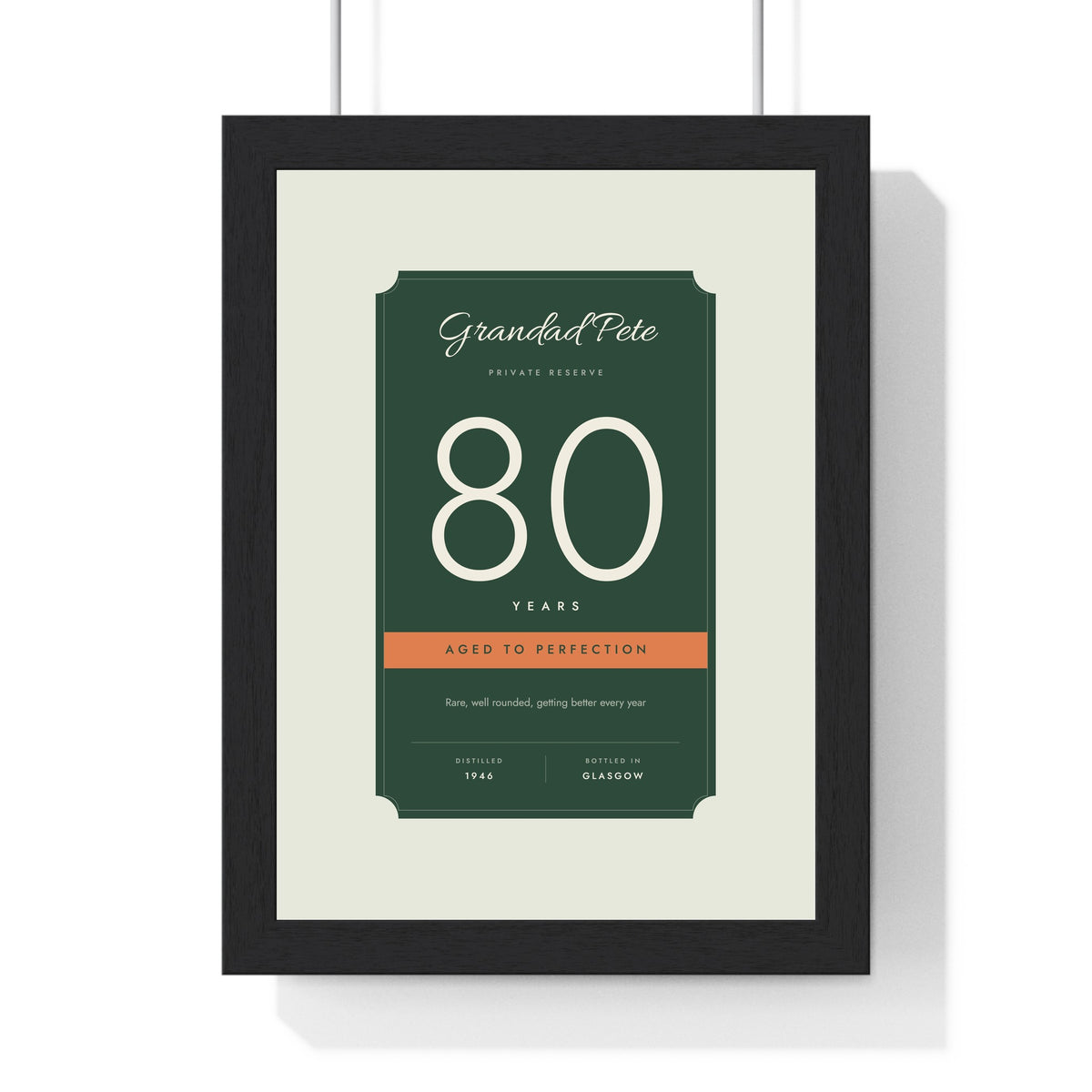Personalised Aged to Perfection Print - framed forest green 80th for Grandad