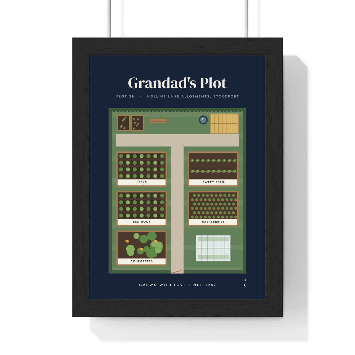 Personalised Allotment Print - framed navy allotment print