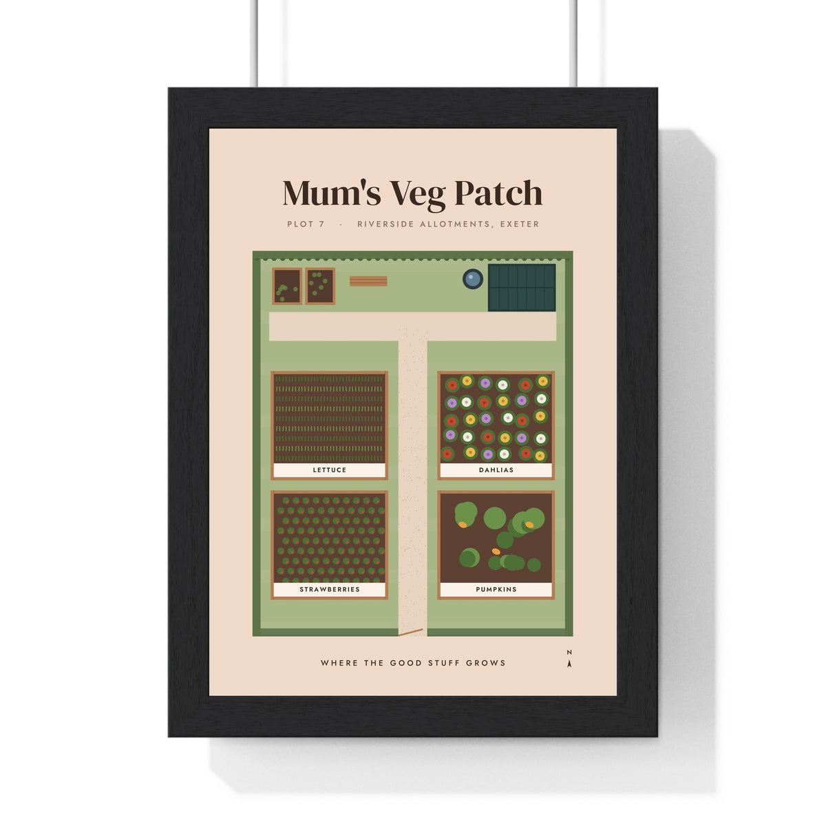 Personalised Allotment Print - terracotta version for Mum's veg patch in Exeter