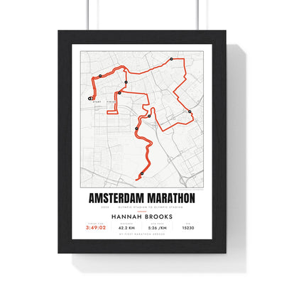 Personalised Amsterdam Marathon Print - framed street map Amsterdam Marathon route print with name and finish time