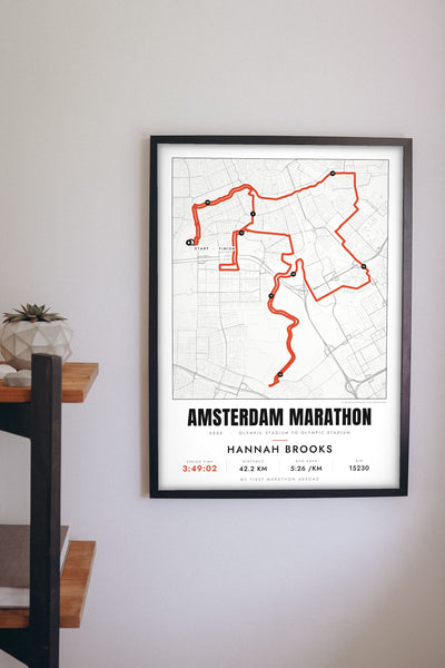 Personalised Amsterdam Marathon Print - Amsterdam Marathon route print on the hallway wall