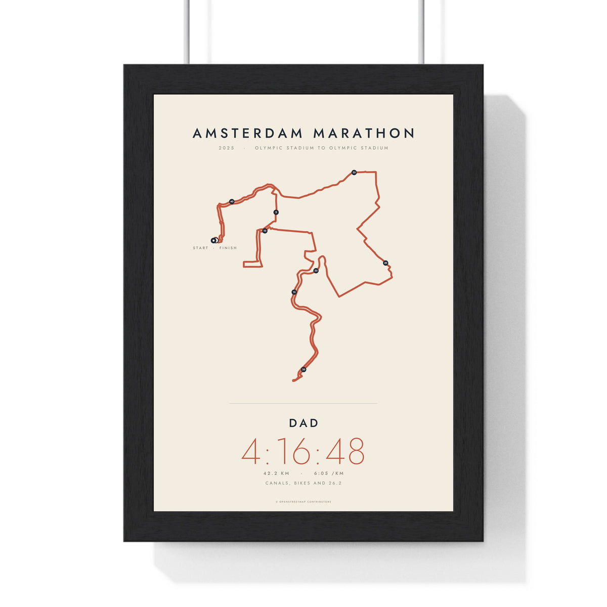 Personalised Amsterdam Marathon Print - framed minimal Amsterdam Marathon route print