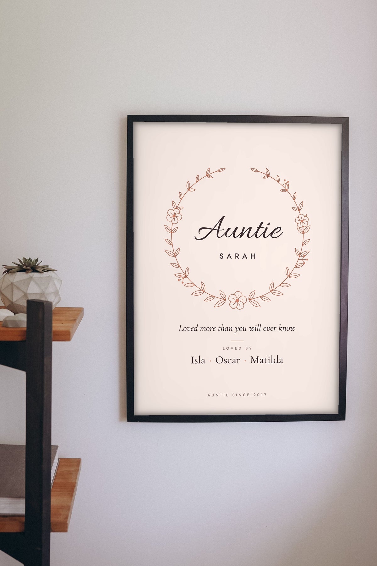 Personalised Auntie Print - on the living room wall