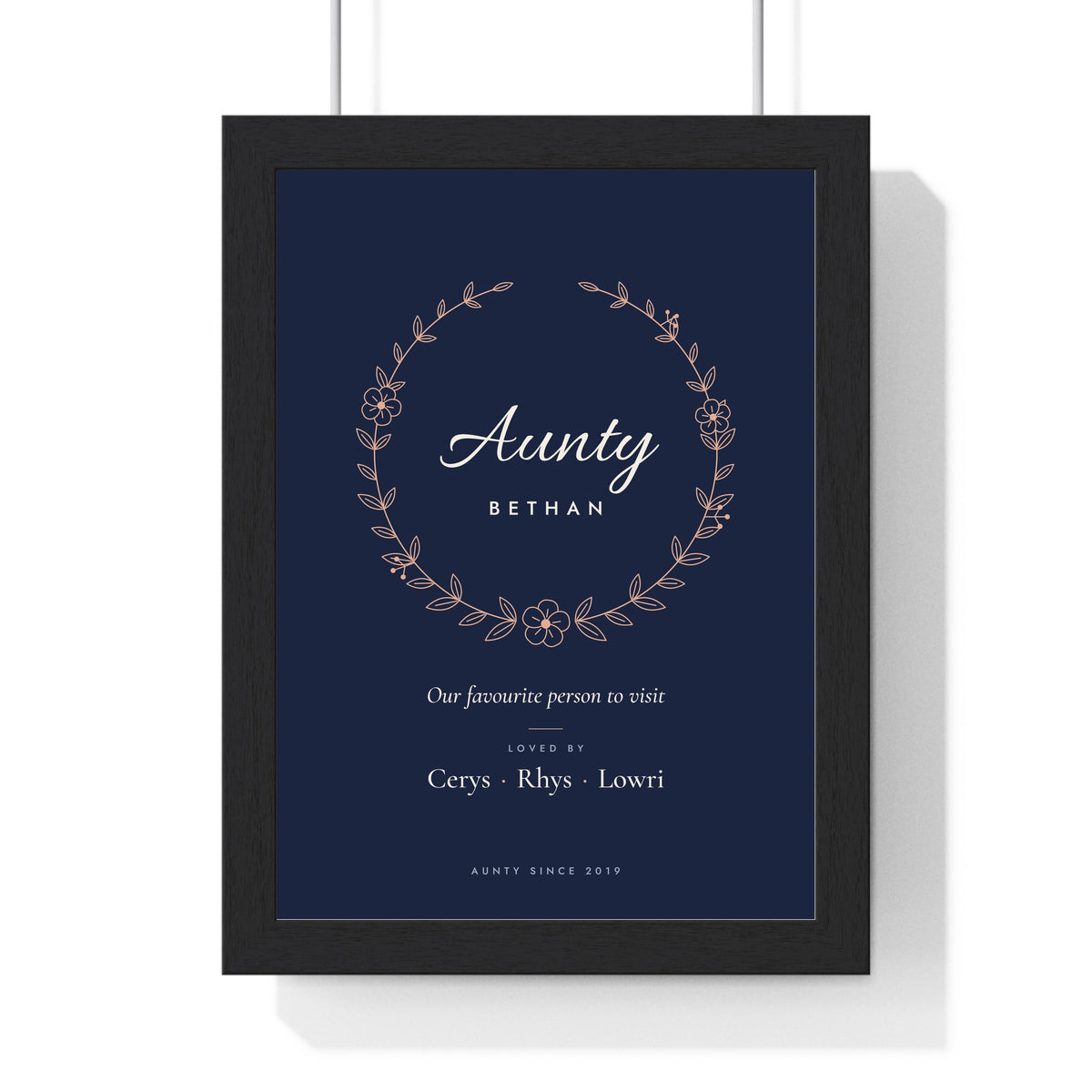 Personalised Auntie Print - framed navy version