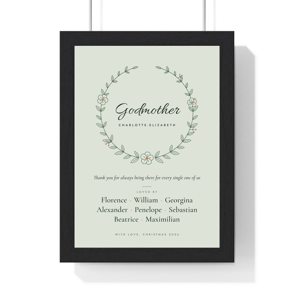 Personalised Auntie Print - sage Godmother version with eight names