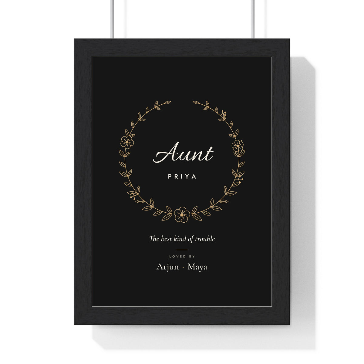 Personalised Auntie Print - black and gold Aunt Priya version