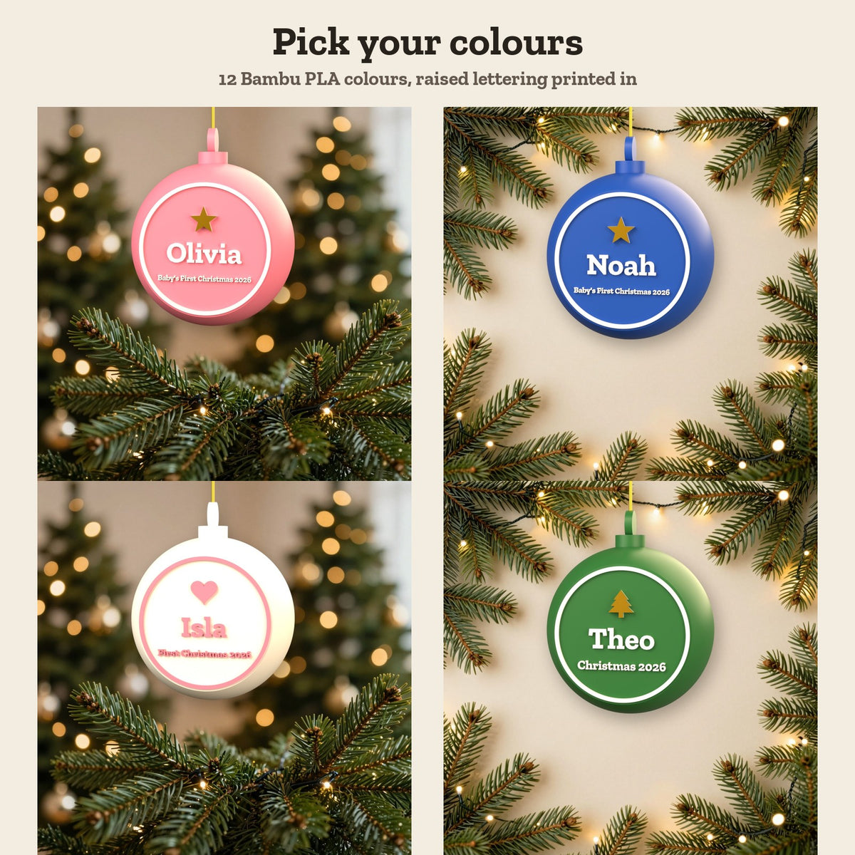 Personalised Baby's First Christmas Bauble - colour options