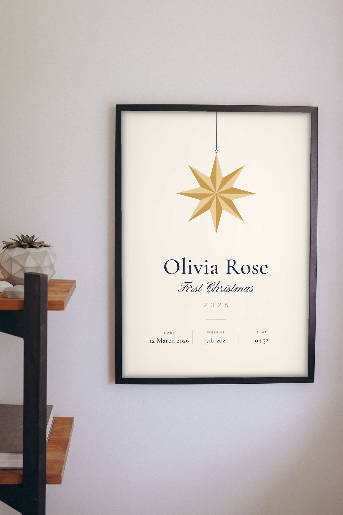 Personalised Baby's First Christmas Print - baby's first Christmas print on a nursery wall
