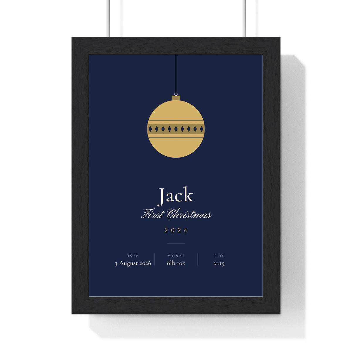 Personalised Baby's First Christmas Print - framed navy version for Jack
