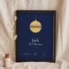 Personalised Baby's First Christmas Print - navy and gold bauble version