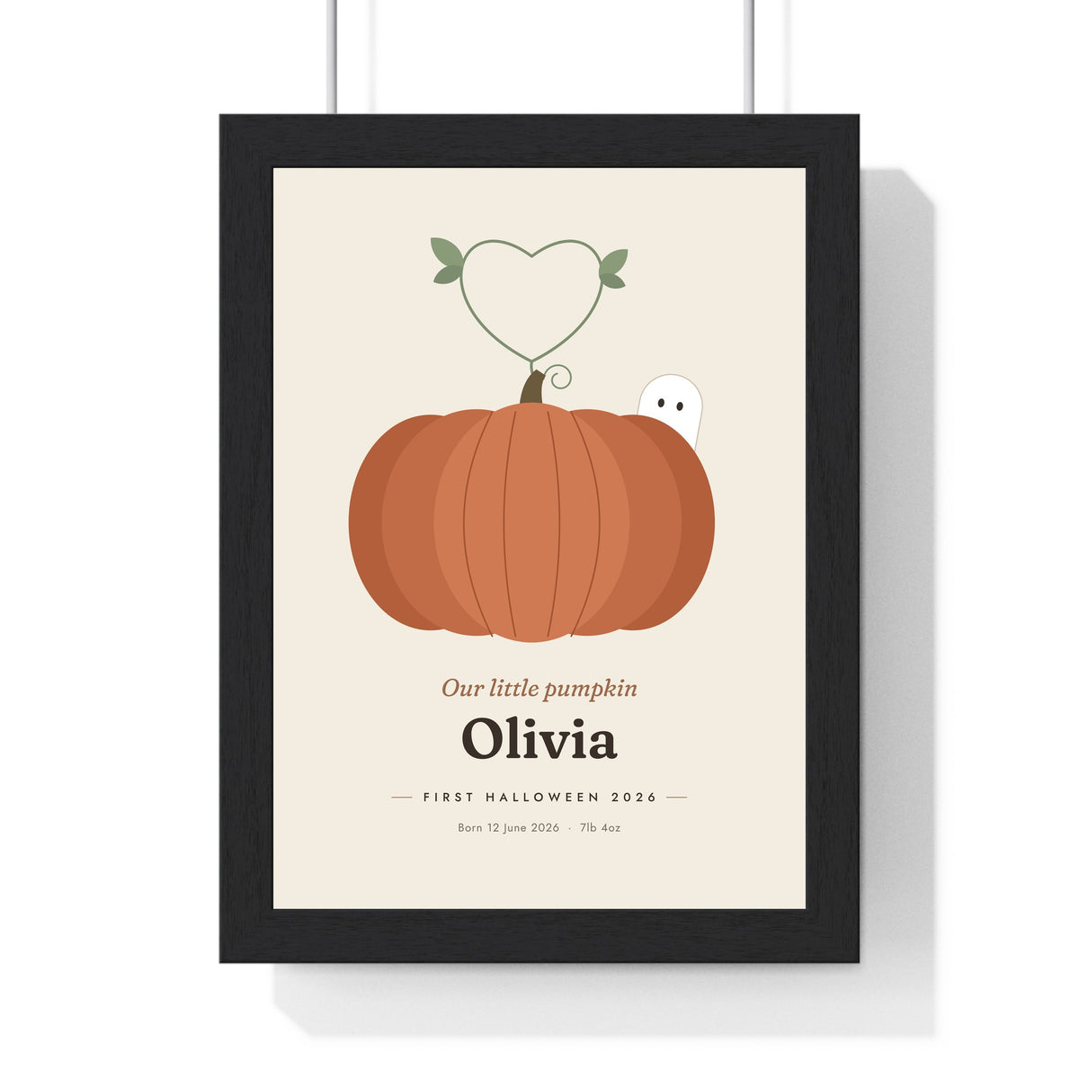 Personalised Baby's First Halloween Print - framed personalised baby's first Halloween pumpkin print