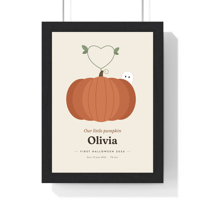 Personalised Baby's First Halloween Print - framed personalised baby's first Halloween pumpkin print