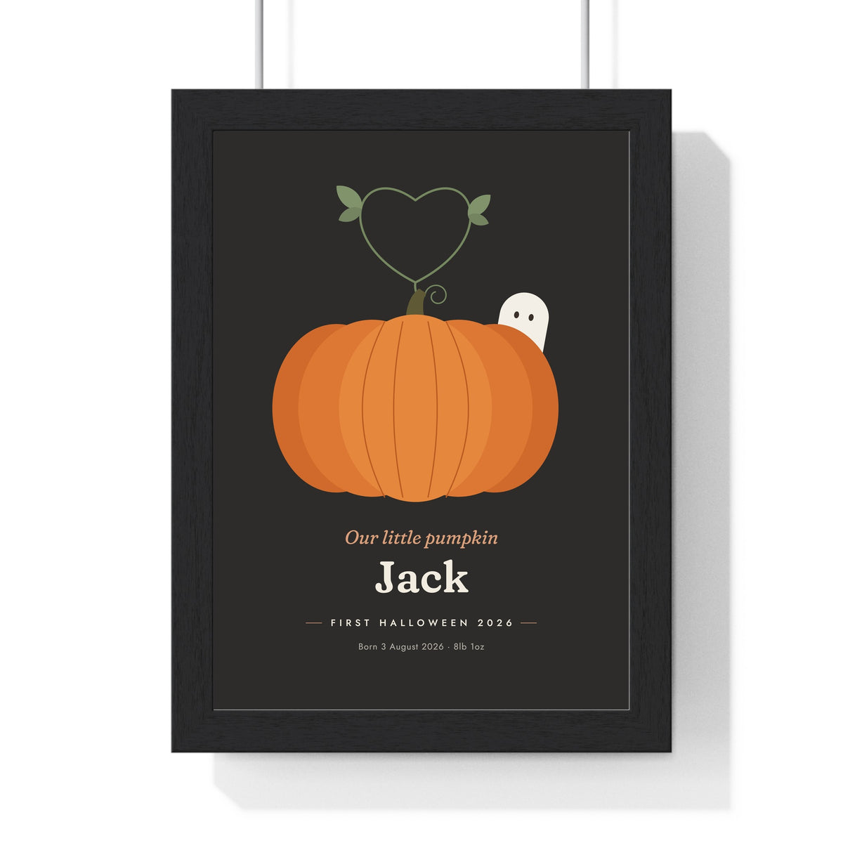 Personalised Baby's First Halloween Print - charcoal colourway with an orange pumpkin