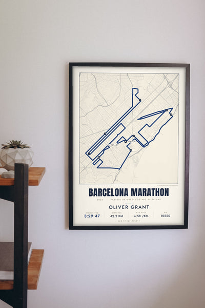 Personalised Barcelona Marathon Print - Barcelona Marathon route print on the hallway wall