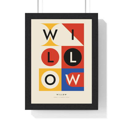 Personalised Bauhaus Name Print - framed Bauhaus name print spelling Willow