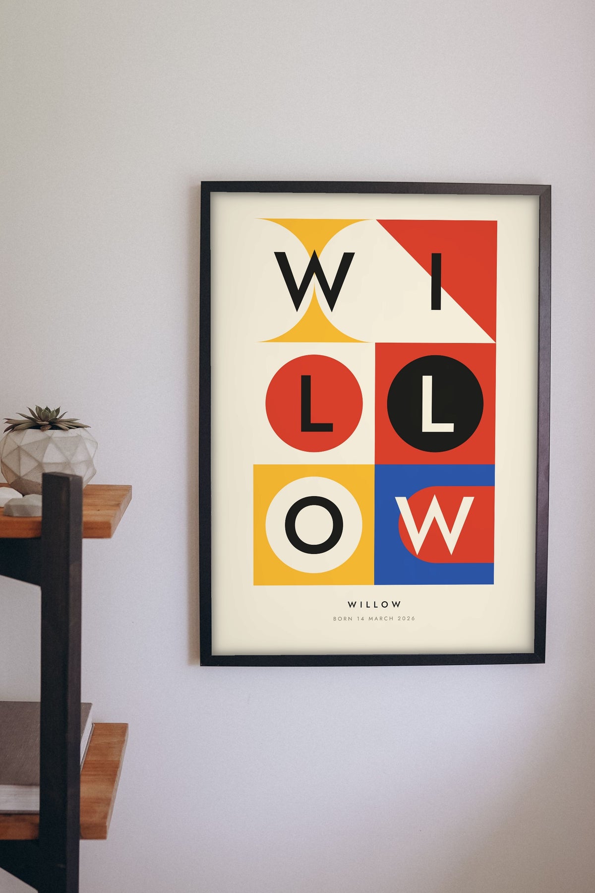 Personalised Bauhaus Name Print - Bauhaus name print on a nursery wall
