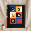 Personalised Bauhaus Name Print - Bauhaus name print on black leaning on a shelf