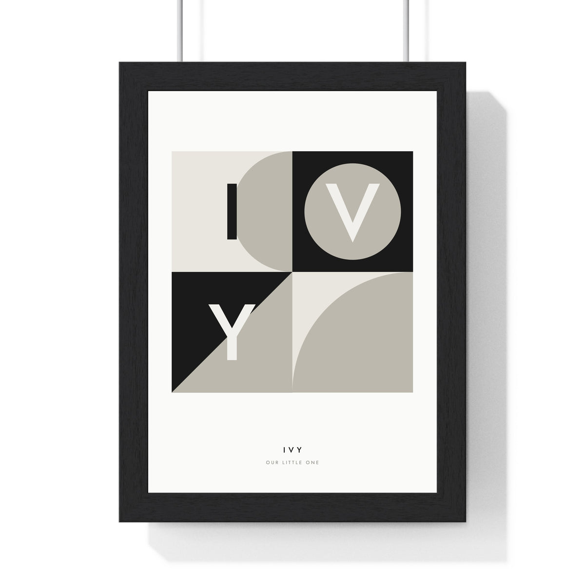 Personalised Bauhaus Name Print - framed monochrome Bauhaus print spelling Ivy