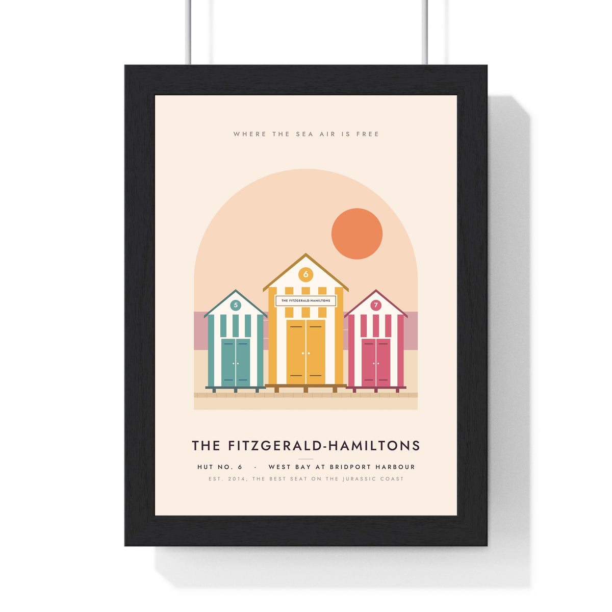Personalised Beach Hut Print - sunset version at West Bay