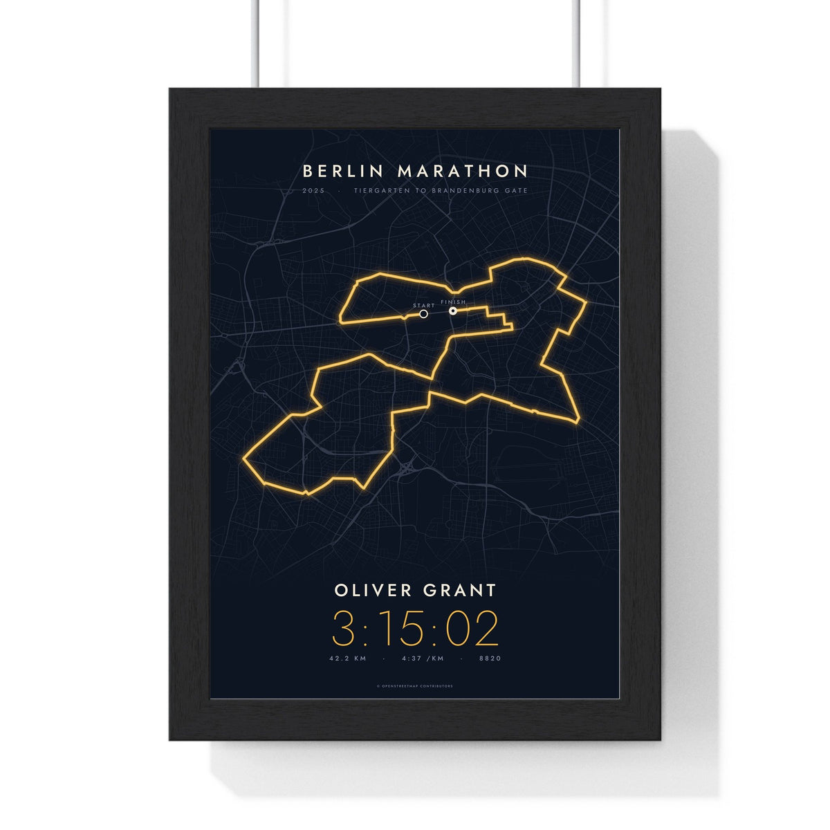 Personalised Berlin Marathon Print - framed night style Berlin Marathon route print