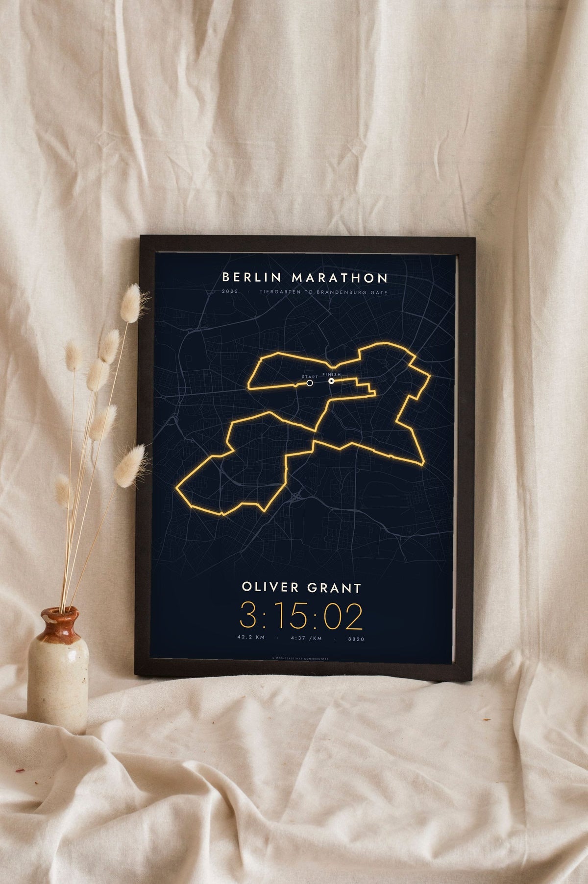 Personalised Berlin Marathon Print - night style Berlin Marathon print, the course glowing on a dark ground