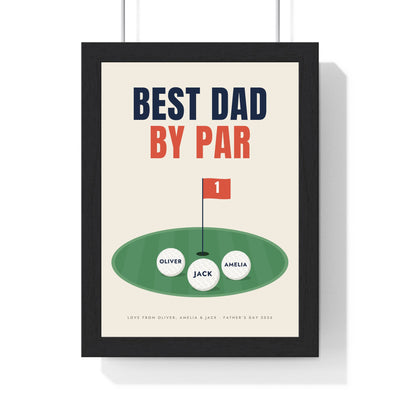 Personalised Best Dad By Par Golf Print - framed cream Best Dad By Par golf print with three named balls